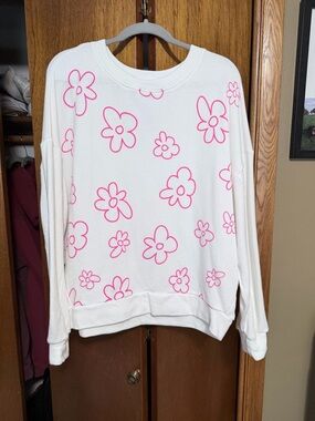 White Sweatshirt with Pink Flower Print